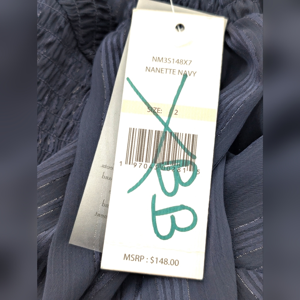 NWT Nanette Lepore Size 2 Navy Blue Asymmetrical Dress High Neck Clinched Waist - Picture 13 of 14